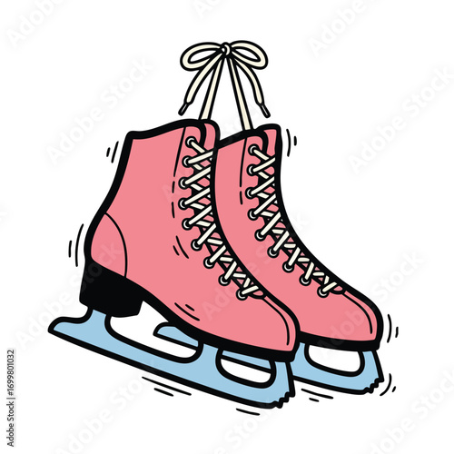 Pair of Pink Ice Skates Hanging by Laces.