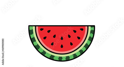 Vibrant watermelon slice illustration showcasing juicy red flesh and contrasting green rind against white background