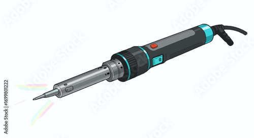 Detailed vector illustration of a modern electric soldering iron tool for electronics work, isolated with a colorful heat effect