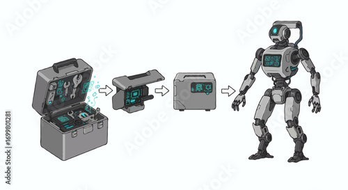 Robot Assembly Process From Parts to Complete Android