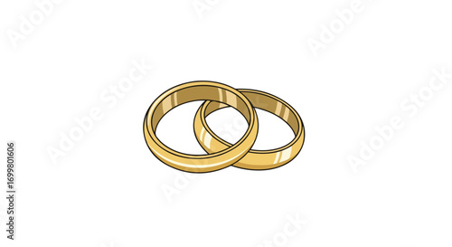 Intertwined promise: Two golden wedding bands symbolizing commitment, union, and endless love represented in a minimalist illustration style