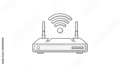Stylized illustration of a wireless router emitting a signal, symbolizing network connection and modern communication technology