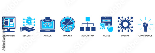 Data breach icon set in Blue style Flat vector illustration concept relate to  computer, security, attack, hacker, algorithm, access, digital and confidence