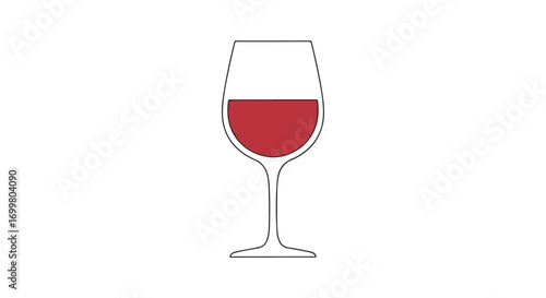 Elegant wine glass illustration with vibrant red beverage against a stark white backdrop, simple yet striking design