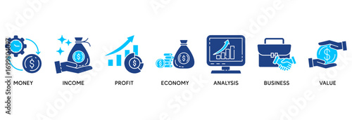 Cash flow icon set in Blue style Flat vector illustration concept relate to  business and finance circulation with icon of money, income, profit, economy, analysis, business, and value