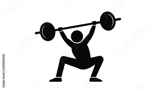 Silhouette of a person lifting a barbell overhead in a squat position