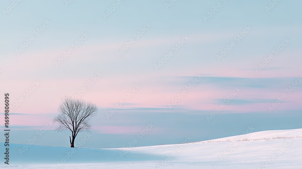 Obraz premium A minimalist winter landscape with a single bare tree