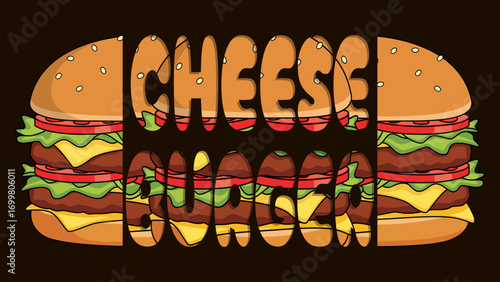 A stylized and decorative of the word "CHEESEBURGER" from an illustration of a cheeseburger on a black background. Perfect for celebrating National Cheeseburger Day on September 18th.