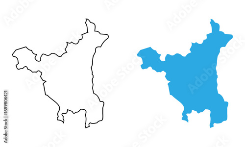 Map of the state of Haryana, India. Map with detailed outlines and blue silhouettes