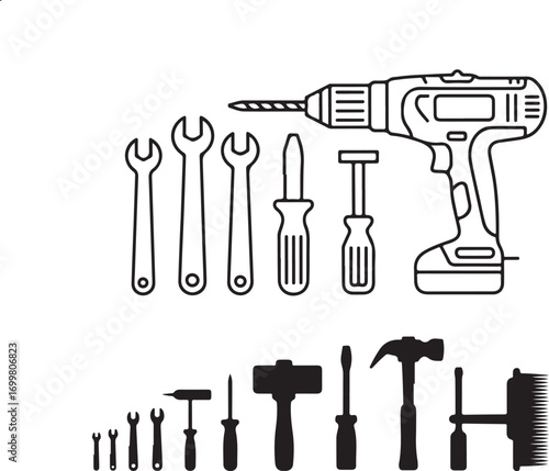 Collection of hand and power tools for diy and professional use
