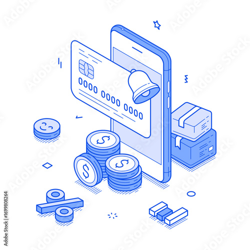 Money cashback shopping financial reward cash refund bonus isometric vector illustration. Banking finance commercial savings purchase buying goods prize return warranty loyalty marketing surprise