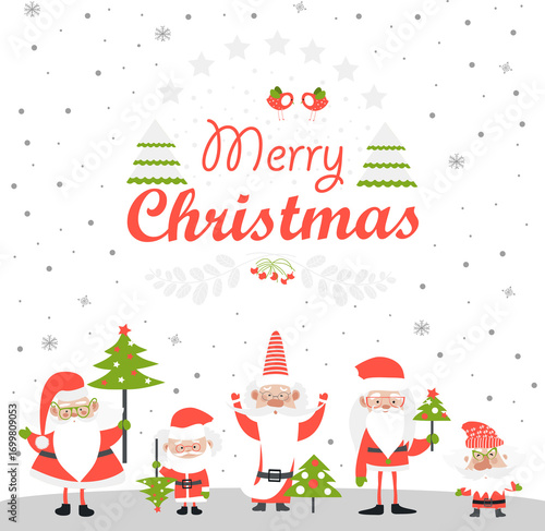 Funny Santa Clauses.Merry Christmas. Vector winter background
