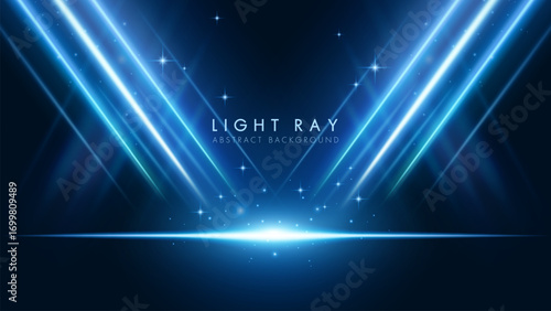 Blue spotlights on a dark stage. Elegant and futuristic abstract background.