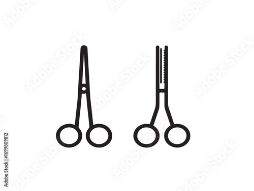 Surgical Needle Holder Symbol in Stylish Professional Line Art Illustration