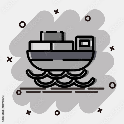 Icon cargo ship. Export import elements. Icon in comic style.