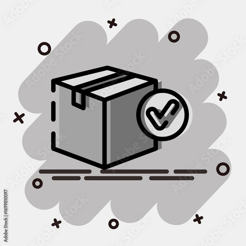 Icon cargo verification. Export import elements. Icon in comic style.