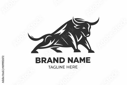 Monochrome of Bull, Logo Design Isolated on White Background