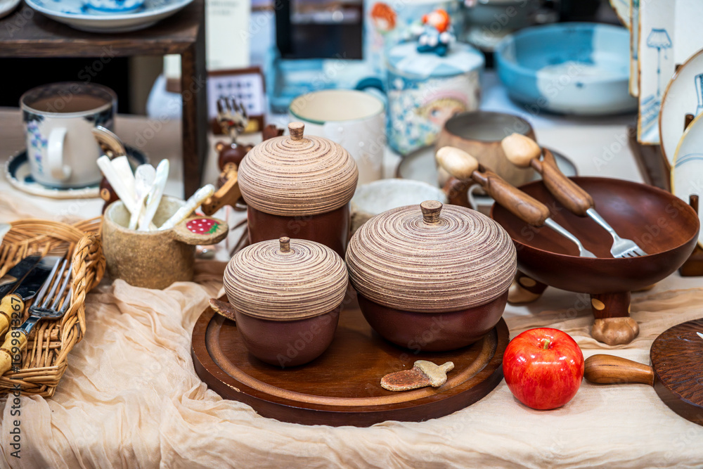 Fototapeta premium Charming Rustic Ceramics Showcasing Unique Artisan Craftsmanship and Timeless Design