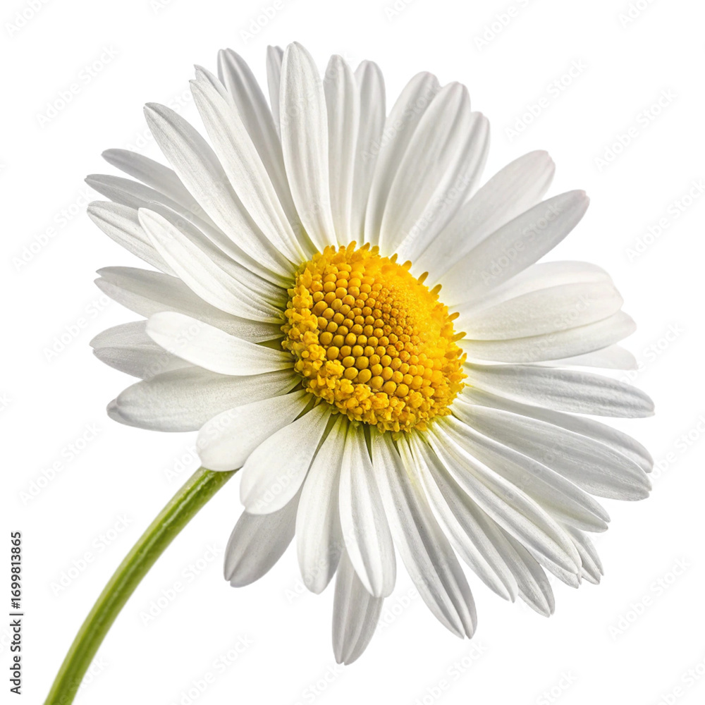 Naklejka premium Closeup of a white daisy isolated on transparent background, showing the petals and yellow center