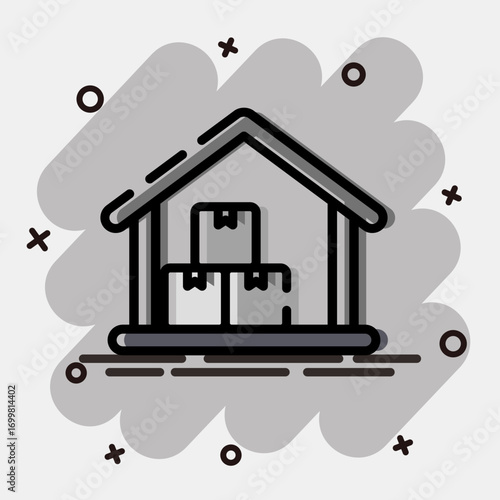 Icon warehouse. Export import elements. Icon in comic style.
