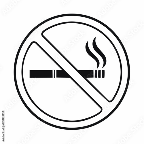 Striking black and white vector illustration of the universal no smoking sign, a clear graphic symbol for health, safety, and smoke-free public environments
