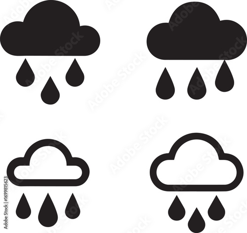 Set of four weather icons depicting rain clouds silhouette