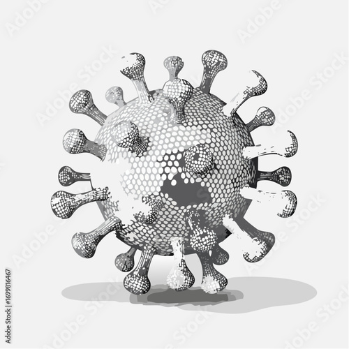 Illustration of a Coronavirus Particle in Graphic Style with Detailed Texture and Shadow