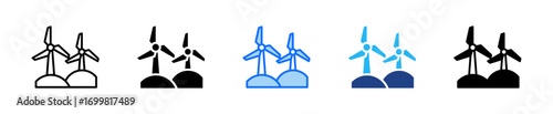 Wind Turbine Icon Set Multiple Style Collection