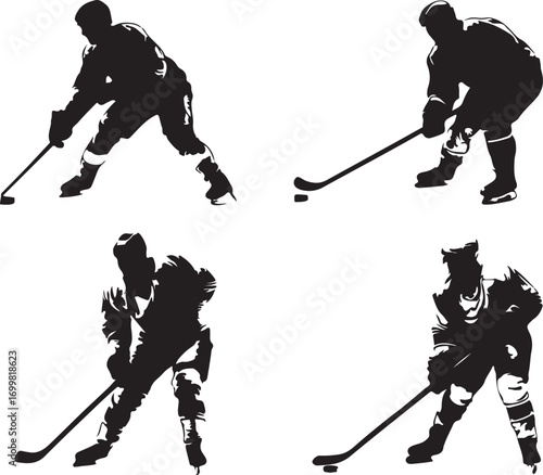 Four hockey players in action silhouette