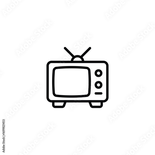 Old TV icon. Simple outline style. Television, channel, broadcast, news, media, watch, vintage, antenna, retro, screen, analog, technology concept. Thin line symbol. Isolated design.