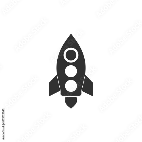 Retro Space Rocket with Portholes in Black and White on White Background