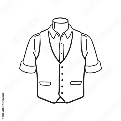 An illustration of waistcoat on a mannequin with a dress shirt