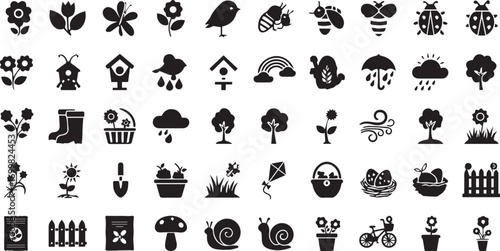 Delightful spring icons perfect for crafting garden designs and whimsical nature scenes, ideal for springtime projects and fresh creative ventures