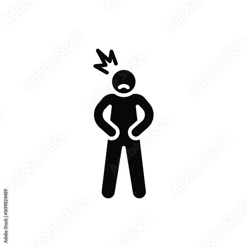 Hungry man icon. Simple glyph style. Poor man, hunger, stomach, pain, holding, person, abdominal, adult, constipation, ache, sad people concept. Silhouette, solid symbol. Isolated design.