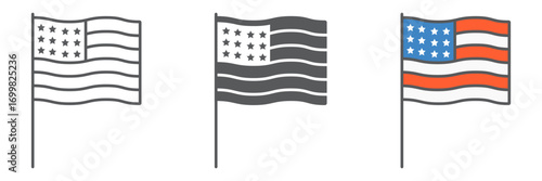 American flag icon, USA and country, usa flag sign vector graphics, editable stroke linear icon, eps 10.