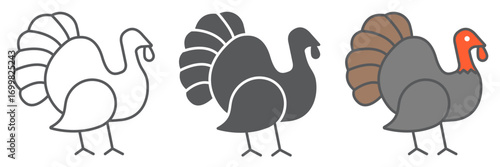 Turkey bird icon, animal and poultry, turkey animal sign vector graphics, editable stroke linear icon, eps 10.