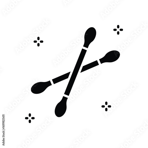 Cotton buds, hygiene icon. Simple glyph style. Swab, pattern, flower, texture, health, medical, beauty concept. Silhouette, solid symbol. Isolated design.