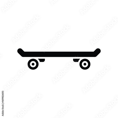 Skateboard icon. Simple glyph style. Skate, board, wheel, skater, youth, street, city sport, fun, urban, transportation, recreation concept. Silhouette, solid symbol. Isolated design.