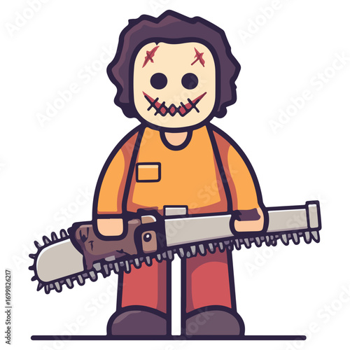 chainsaw killer costume, halloween, festival, vector, transparent background, terrorist, camouflage, mask, weapon, evil, horror, monster