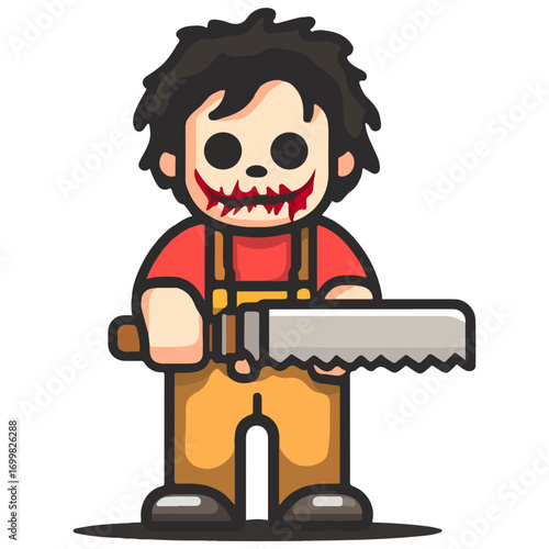 chainsaw killer costume, halloween, festival, vector, transparent background, terrorist, camouflage, mask, weapon, evil, horror, monster