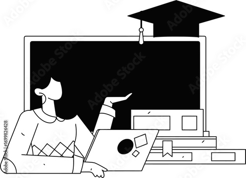 Illustration education learning online study student laptop books knowledge design vector art 100 char vector art illustration and png sticker