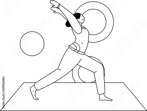 Yoga pose warrior illustration fitness exercise wellness health training stretching balance strength 100 vector art illustration and png sticker