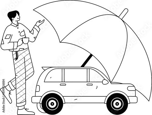 Car insurance auto protection vehicle coverage umbrella safety security transport automotive risk policy plan vector art illustration and png sticker