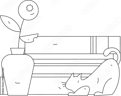 Cat vase cheese blueberry window still life drawing vector illustration outline graphic design art 100 vector art illustration and png sticker