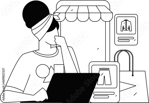 Online shopping ecommerce store fashion clothing apparel retail shop digital purchase internet buyer customer vector art illustration and png sticker