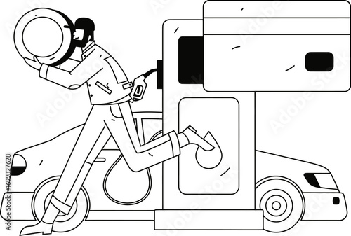 Illustration vector graphic of gas station car credit card payment fuel pump service station automotive fill up vector art illustration and png sticker