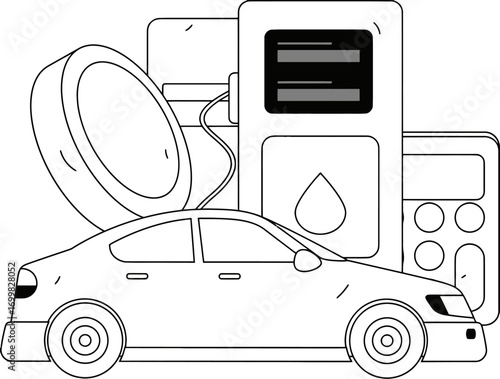 Car gas station fuel auto vehicle transportation pump gasoline service energy automotive industry petrol vector art illustration and png sticker