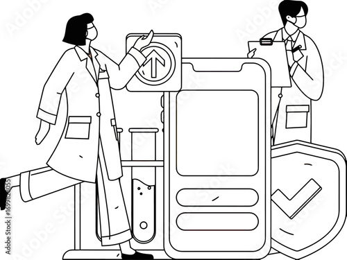 Medical research science healthcare technology innovation lab test analysis diagnostic development progress vector art illustration and png sticker