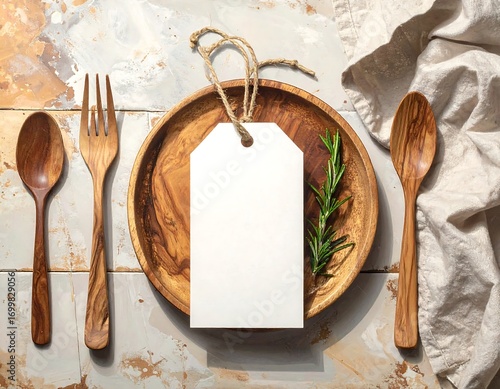 Wallpaper Mural Rustic Wooden Utensils and Empty Tag Composition for Culinary Designs Torontodigital.ca
