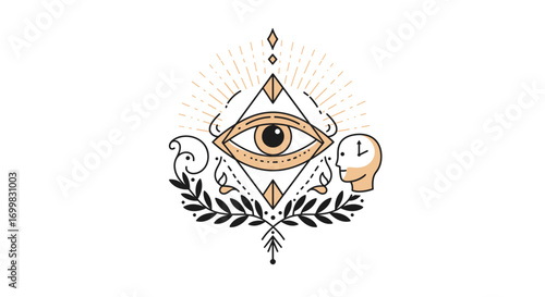 Mystic pyramid eye with clock symbolism